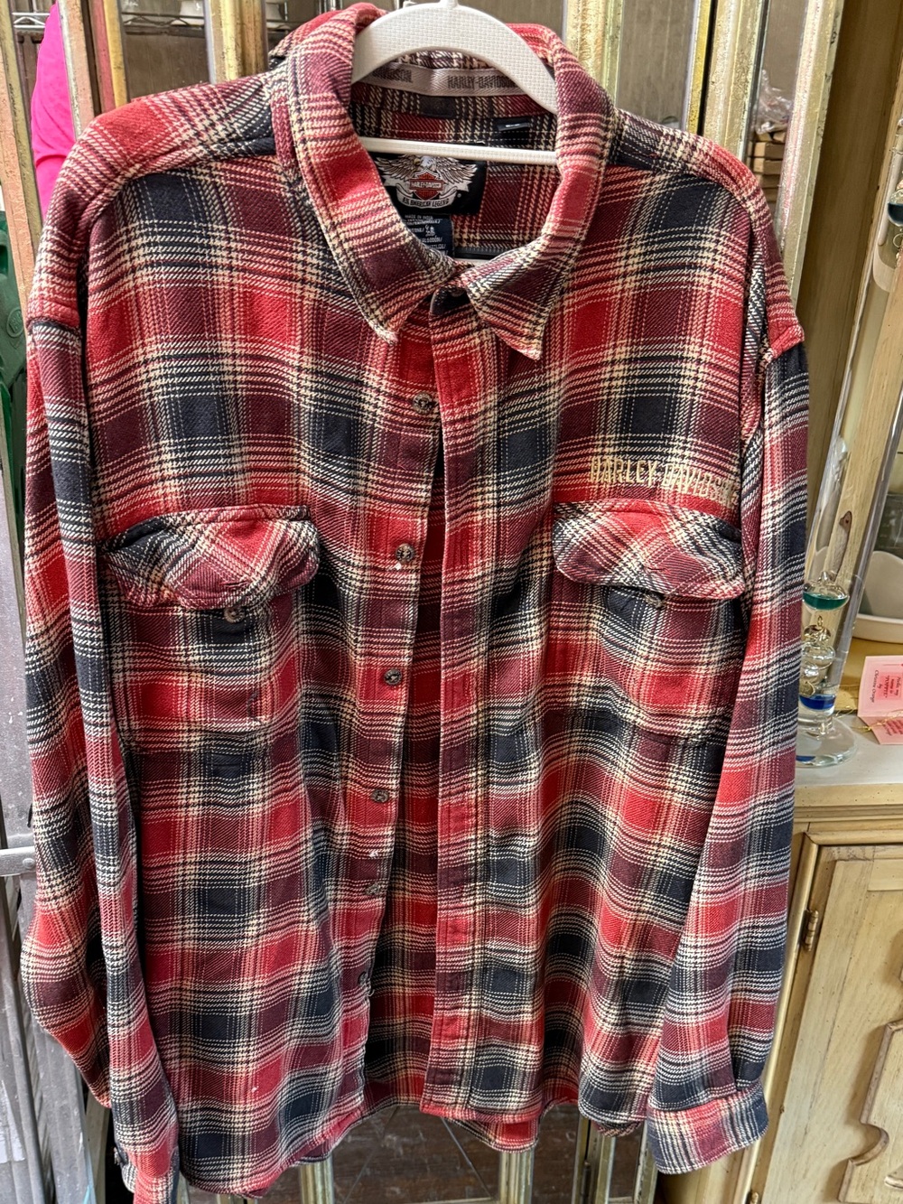 Harley-Davidson Red and Black Plaid Button-Down Shirt